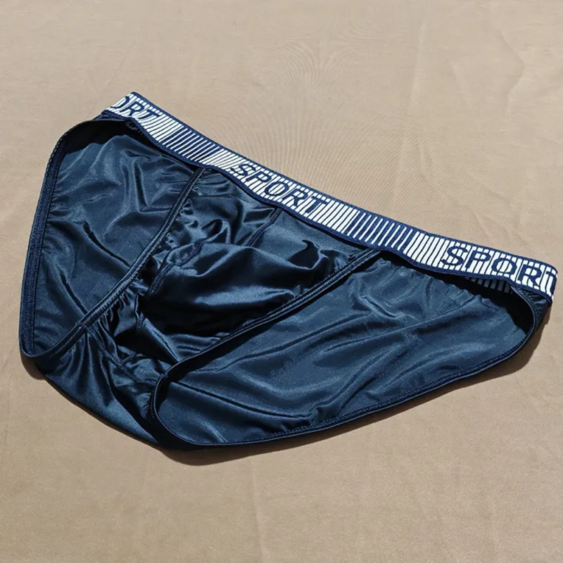 Cuecas masculinas com forquilha alta, cintura média, elástica, respirável, cueca convexa em u, roupa íntima masculina de seda gelada, shorts sedosos