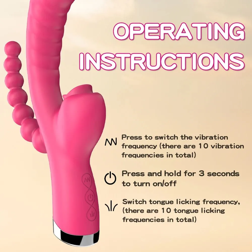 Dildo Vibrator 3 in 1 Clit Licking for Women with Anal Beads Clitoris G Spot Anus Stimulator Vibrator Couple Sex Toy Adult Goods