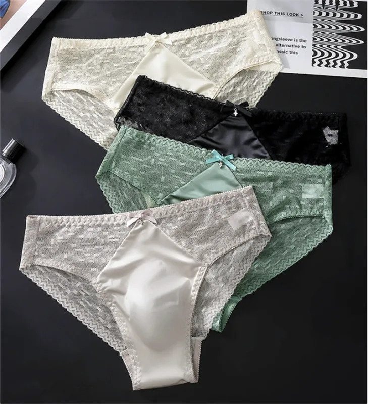Sexy men's underwear Mesh lace cueca satin splicing sissy cuecas masculino naked feel calzoncillos hombre adults 18 plus size — image 3