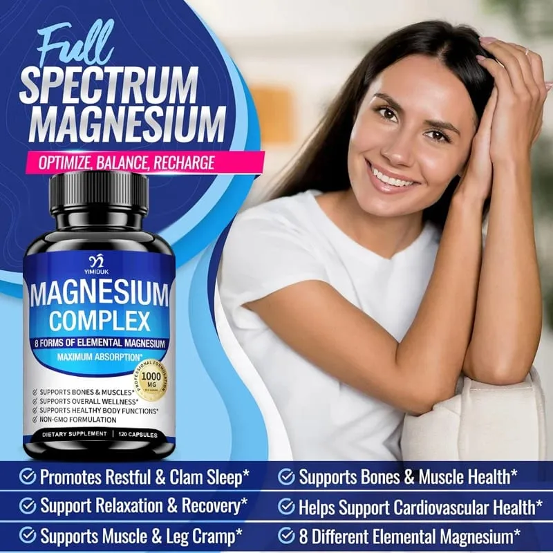 Suplemento Complexo de Magnésio 1000mg - Citrato de Glicinato de Magnésio Malato Taurato Quelatado para Ossos Energia de Recuperação Muscular — image 4