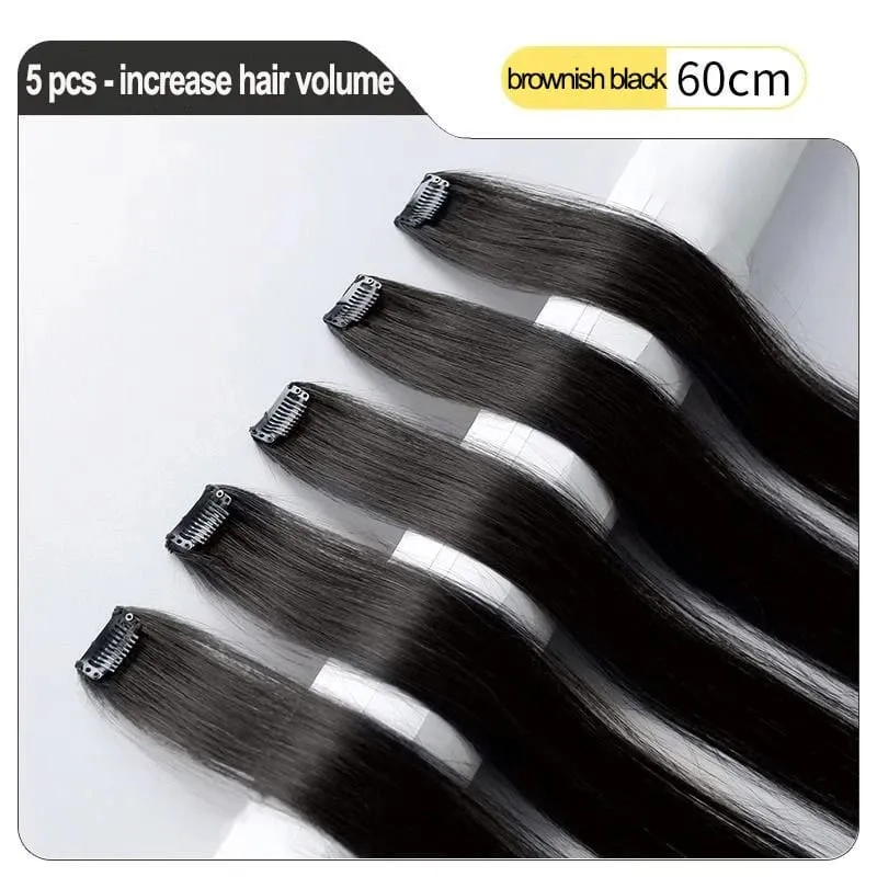 24 Inch Hair Extensions Black Straight Length Synthetic Hair Clips Party Highlights Women's Styling Hair Patches (5pcs in Blac