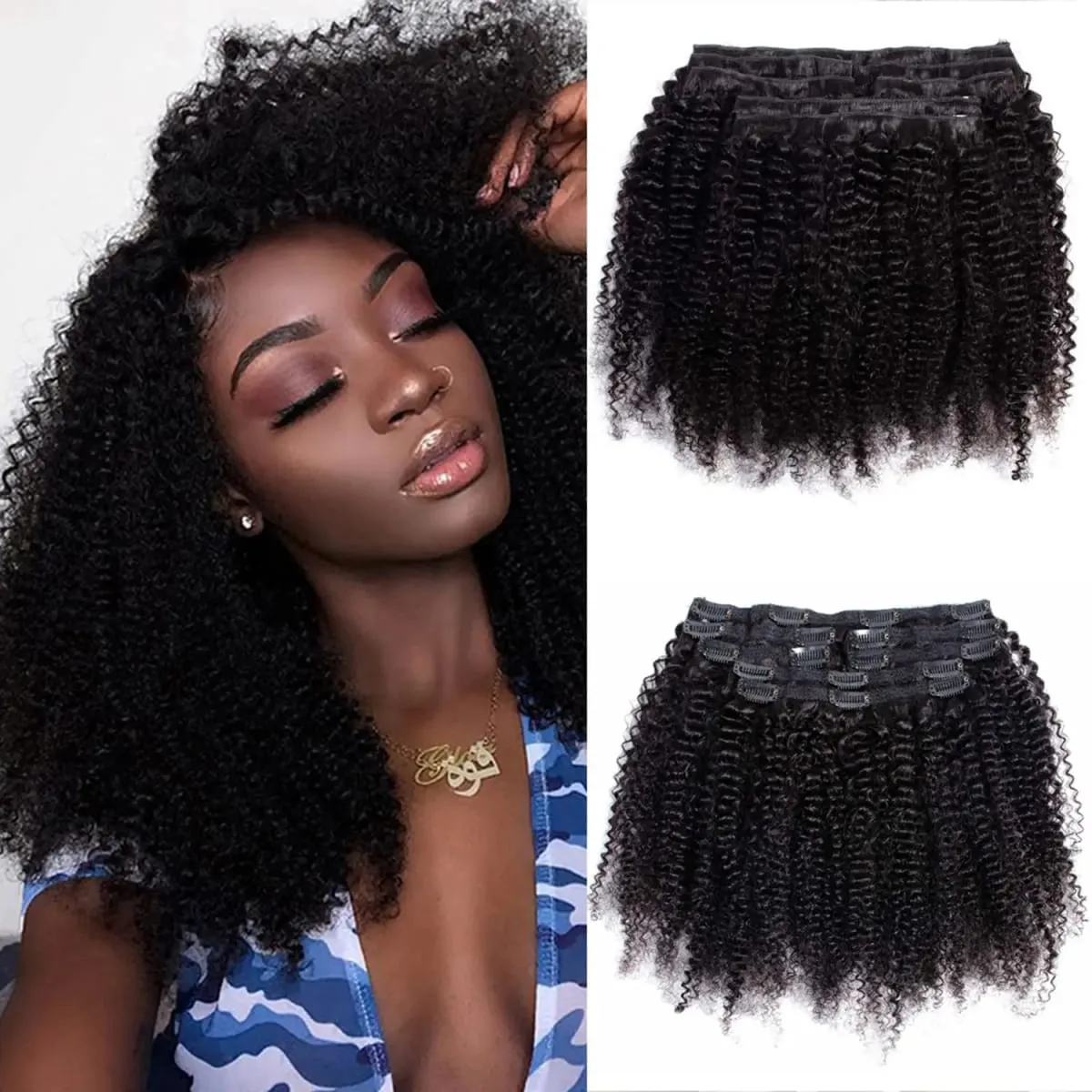 Afro Kinky Curly Clip In Hair Extensions 120G 8Pcs/Set Full Head Natural Black Hair Brazilian Curly 100% Unprocessed Human Hair — image 7