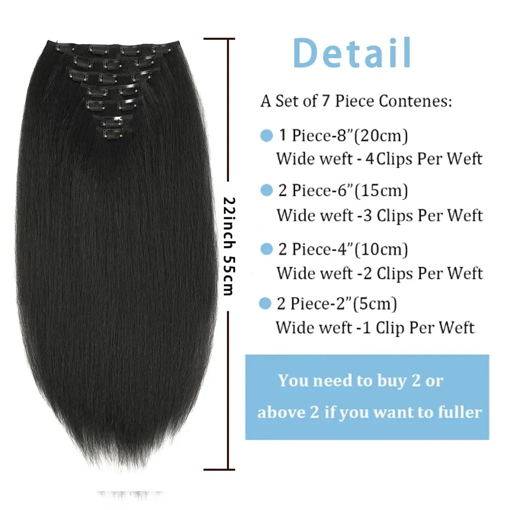 Synthetic Yaki Straight Clip in Hair Extensions Straight Hairpieces Clip ins Synthetic Hair Extension 22inches for Women — image 3
