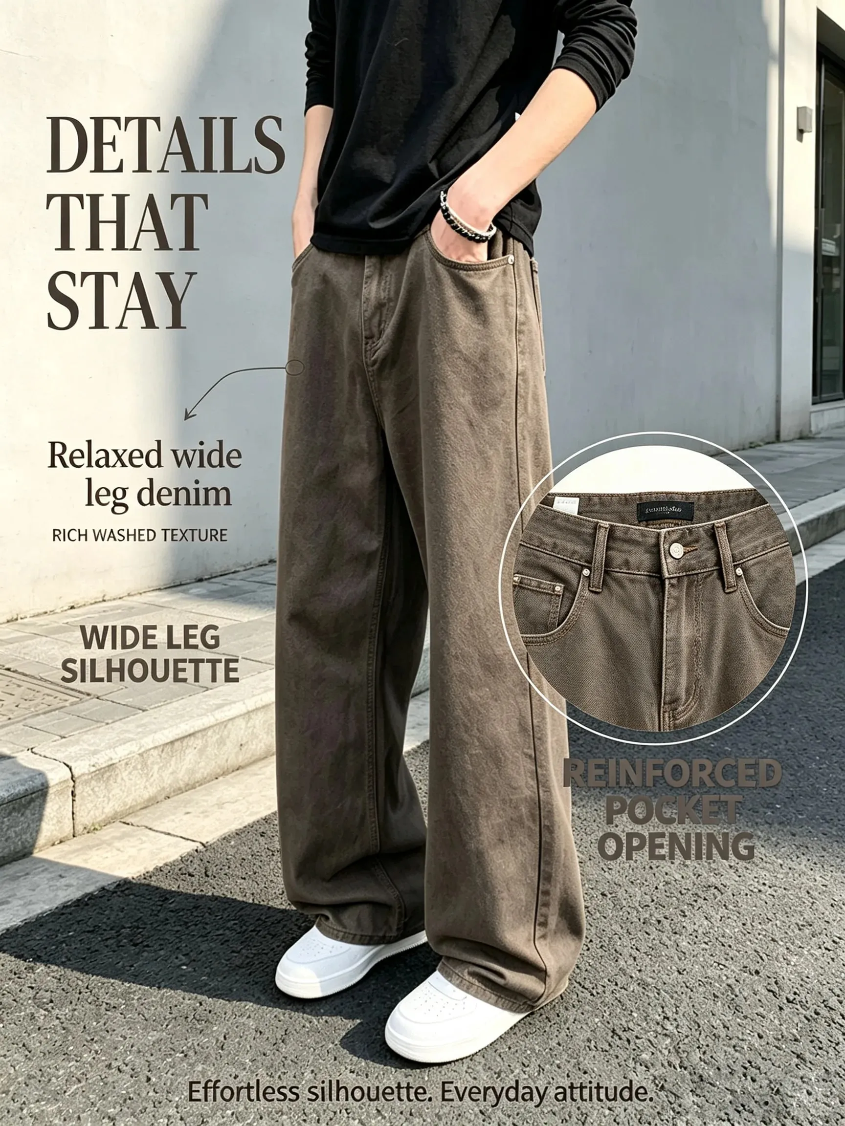Baggy Jeans for Men Retro Style Solid White Loose Wide Leg Denim Trousers Men Casual Daily Streetwear Washed Men's Jeans Pants — image 6
