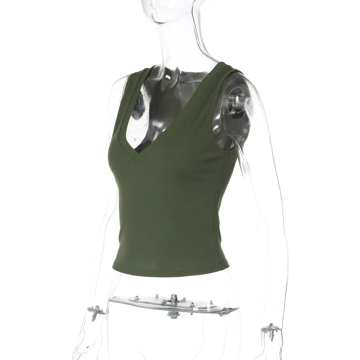 Hugcitar Ribbed V Neck Solid Sexy Slim Crop Tank Top Women Casual Clothes Streetwear Party Vacation Yoga Sports Top Wholesale