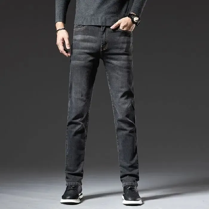 Autumn Winter High Quality Elastic Mens Jeans Cargo Slim Fit Denim Pencil Trousers Midweight Long PantsHighHigh Jeans Man