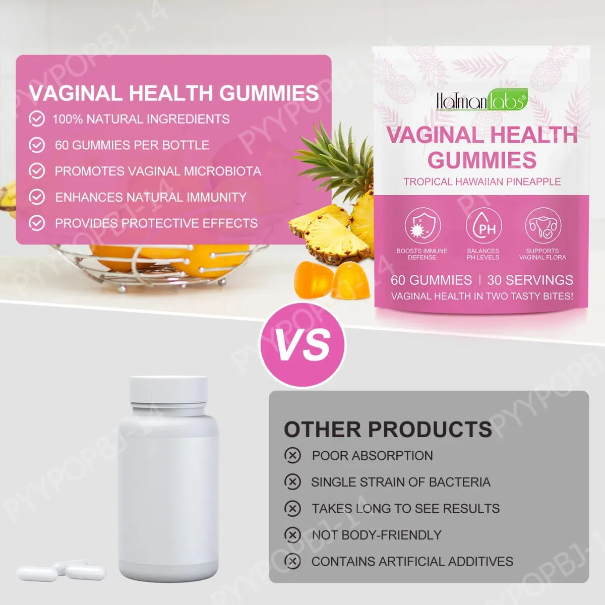 HolmanLabs Vaginal Health Gummies with Vitamin C and Probiotics Supports Vaginal Flora Helps Balance PH Levels 60 Gummies — image 5