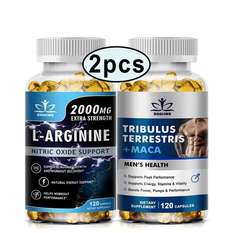2PCS Men's L-Arginine Endurance Tribulus Terrestris Capsules Male and Female Supplements-Muscle Mass Endurance and Vitality