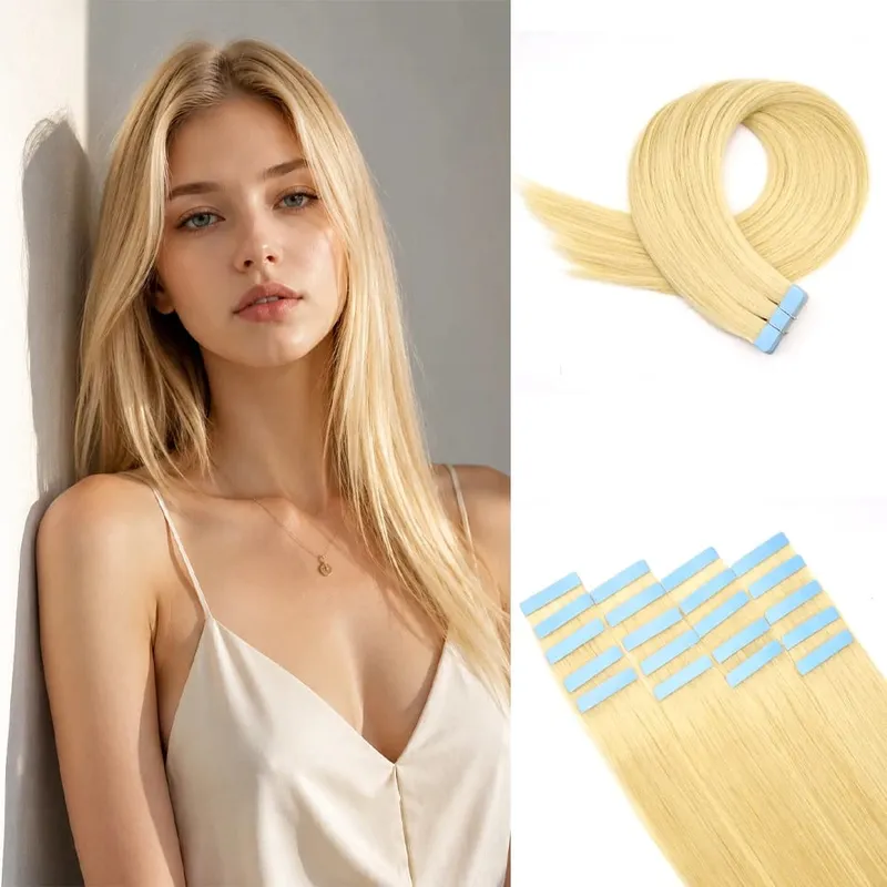 Natural Hair Tape in Extensions 100% Remy Human Hair Extensions Straight Balayage Brown Seamless Glue On Hair For Woman 20pcs