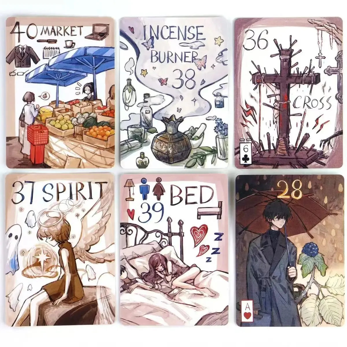 42 unidades de cartas Lenormand para iniciantes, sistema primitivo Lenormand Deck Rana 9 * 6 cm