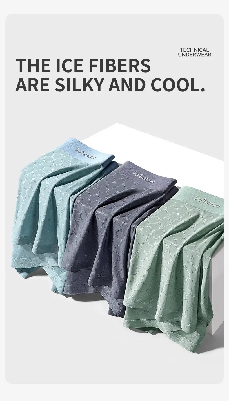 Miiow 3 pçs sem costura de seda gelo boxer roupa interior masculina verão malha respirável calcinha antibacteriana homem cuecas boxers — image 6