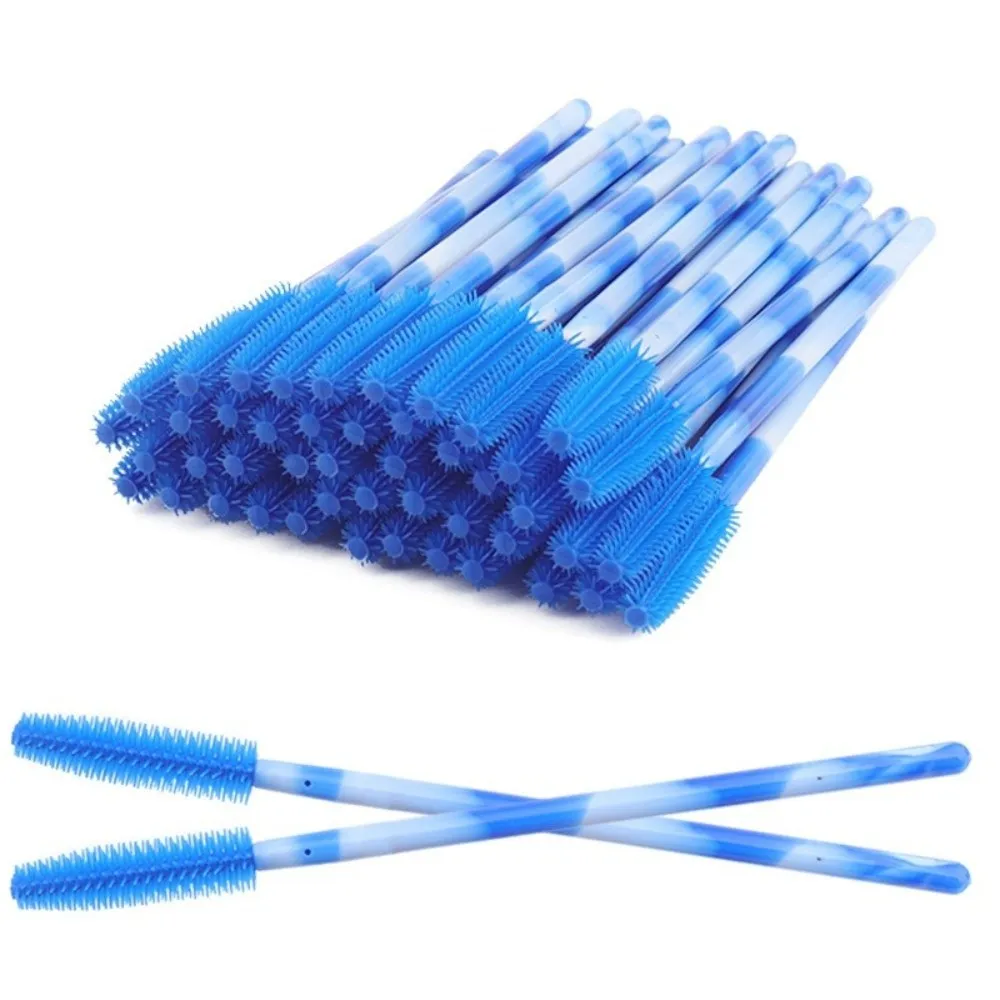 50Pcs Disposable Eyelash Brushes Silicone Makeup Tools Mascara Wand Applicator Rainbow Color Microbrush Eyebrow Comb Girl