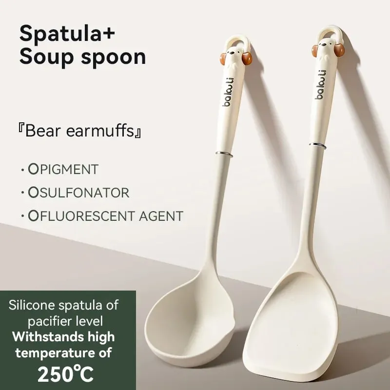 New Improved Kitchen Cooking Utensil 3-Piece Set - Silicone Spatula Rice & Soup Spoon Heat Resistant Non-Stick Cooking Tools