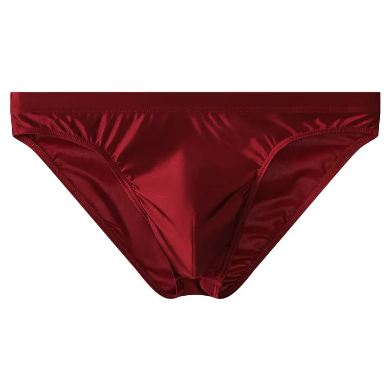 Luxury Brown Satin Men's Bikini Briefs High Elastic Waistband Smooth Shiny Underpants With 3D Contour Pouch Breathable Intimates — image 5