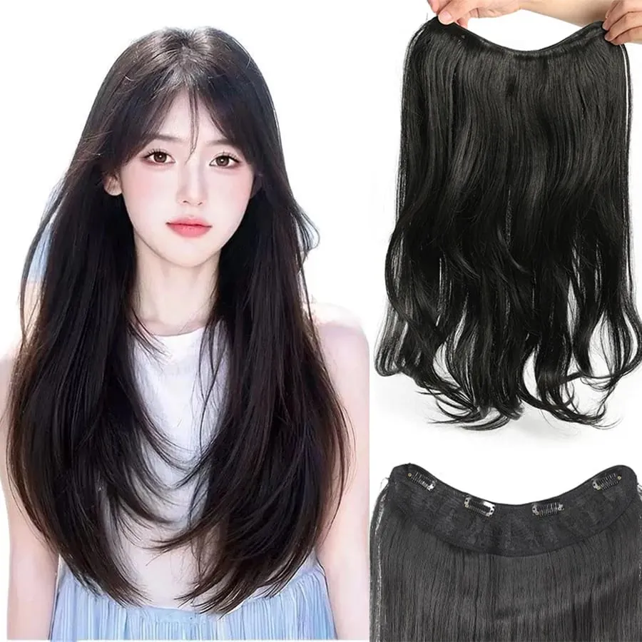 Synthetic Traceless Invisible U-shaped Long Curly Hair With Inner Buckle Extension Wig For Girl Daily Party Christmas Halloween
