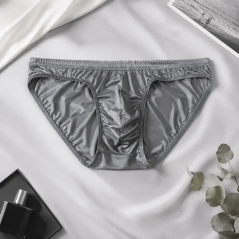 Roupa íntima masculina legal e suave, cintura baixa, bolsa com protuberância, cuecas de seda gelada, lingerie respirável, calcinha de seda de cetim, rotina diária — image 7