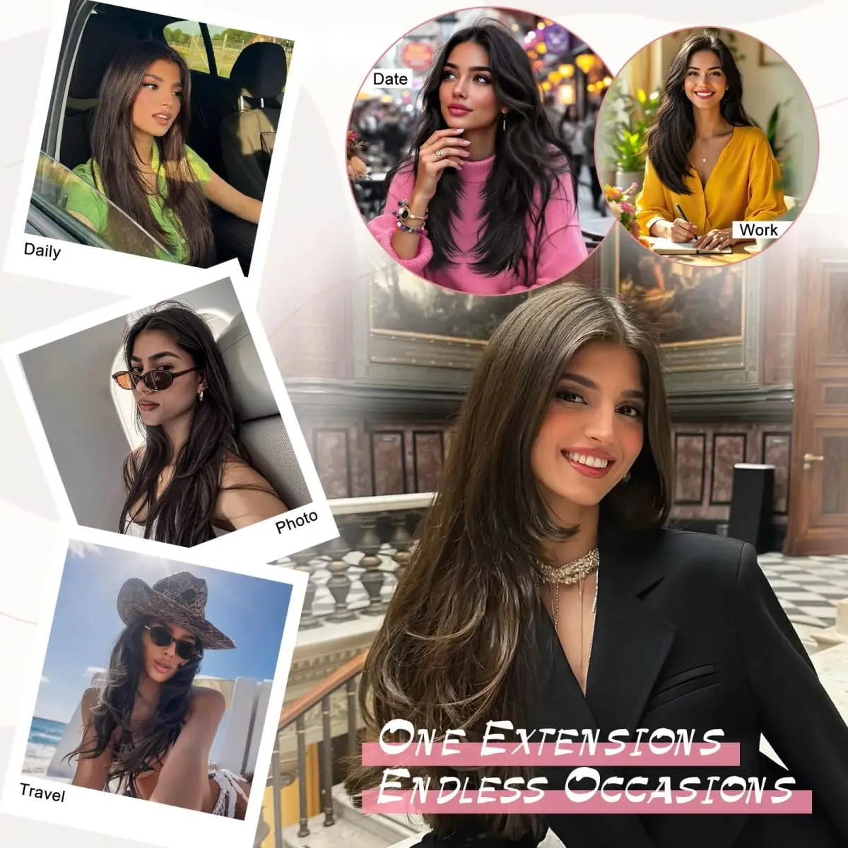 Black Clip in Hair Extensions for Women Long Straight Layered Synthetic Hair with 5 Clip One-Piece Design Soft & Face Framing 2 — image 5