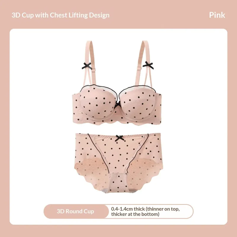 Sutiã de bolinhas de renda conjunto de duas peças pequeno busto coleta anti-flacidez lado mama coleção confortável conjunto de lingerie sem fio — image 7