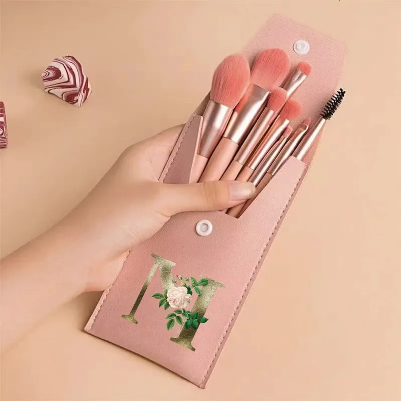 Beginners Makeup Brushes Set - Soft Fluffy Brushes For Face & Eye With PU Bag Ideal For Makeup Artists Golden Flower Pattern