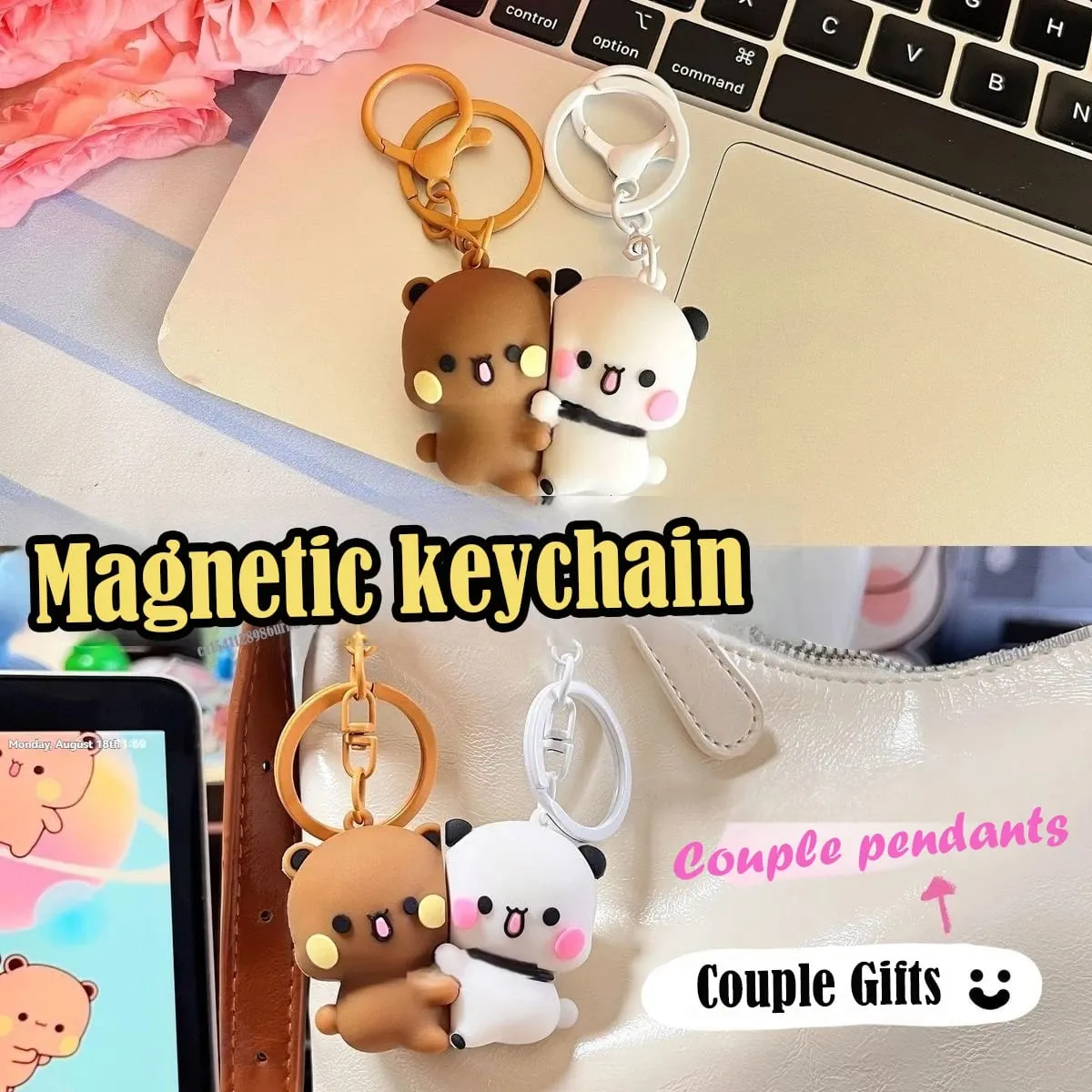 New Bubu Dudu Magnetic Hug Keychain Cute Cartoon Panda Ornament Keychain Backpack Accessories Couple Christmas Gift — image 1