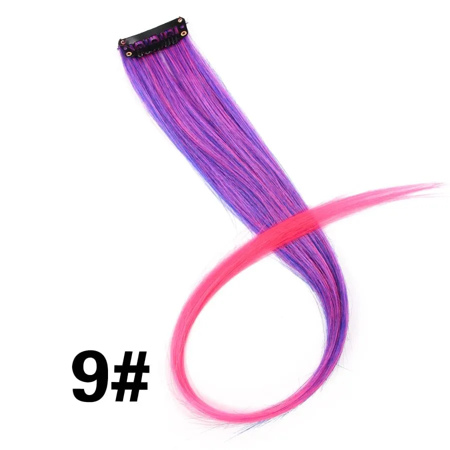 Extensiones de cabello de color liso con Clip para resaltar el cabello de arcoíris, rosa, azul, morado, sintético, con Clips para mujeres y niñas — image 15