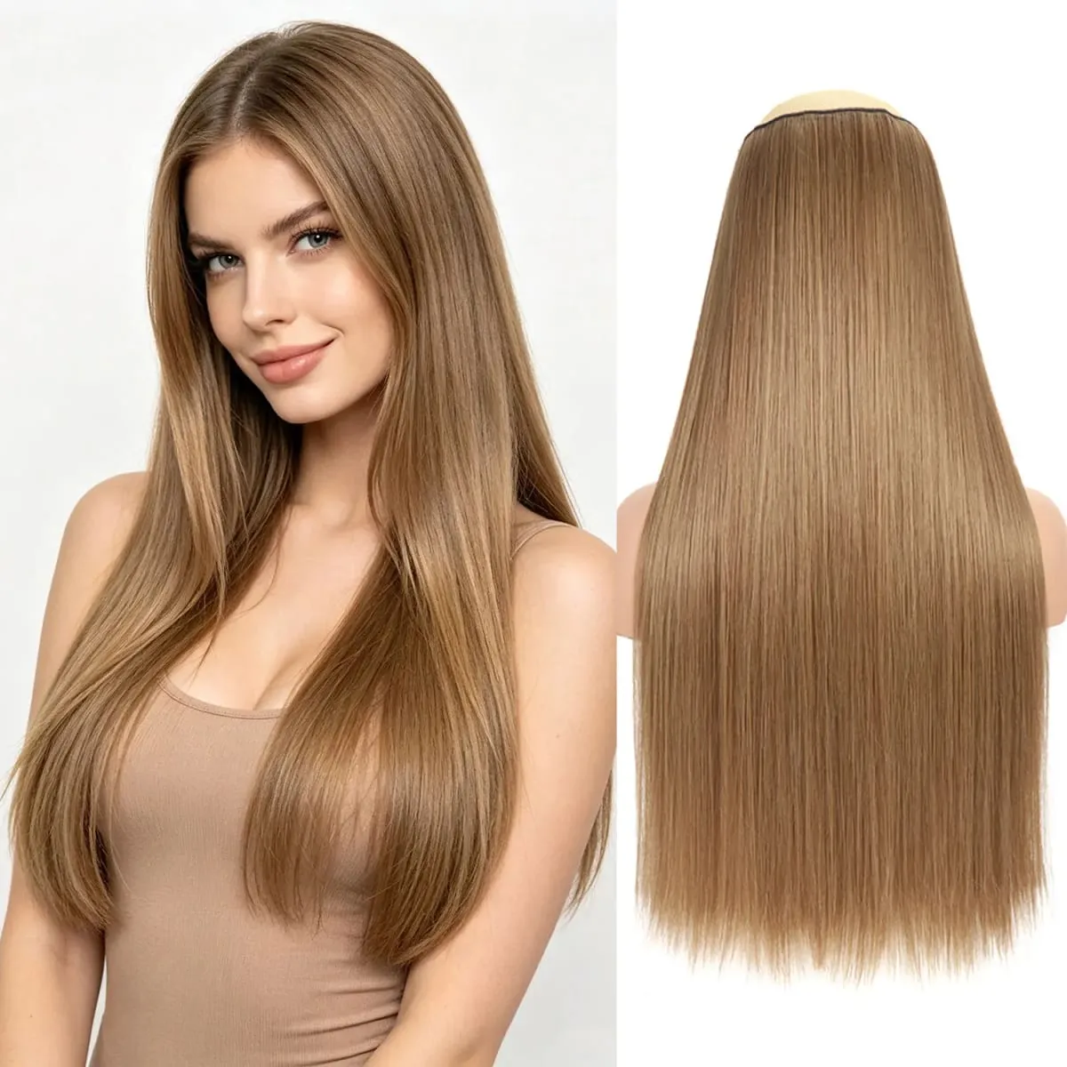 Synthetic 5 Clips in one piece hair extensions 22inch long straight clip in hair for women girls daily party holiday — image 13