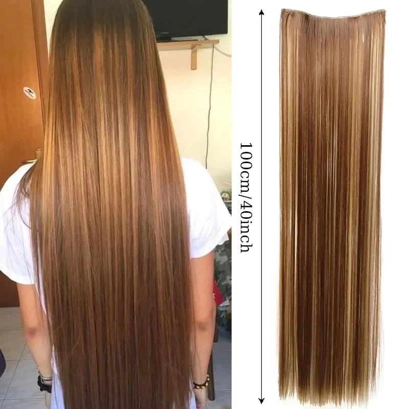 40inch Super Long Hair Extensions Wig Straight 5Clips in Hair Extensions Synthetic Hairpiece Fake Hair for Women Daily Party Use