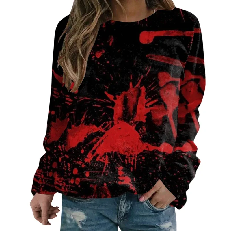 Sweatshirt Grafik Darah Keganasan Rekaan Pesta Halloween Pakaian Wanita Saya Baik Berdarah Wanita Sweater Wanita Seram Pullover Y2k