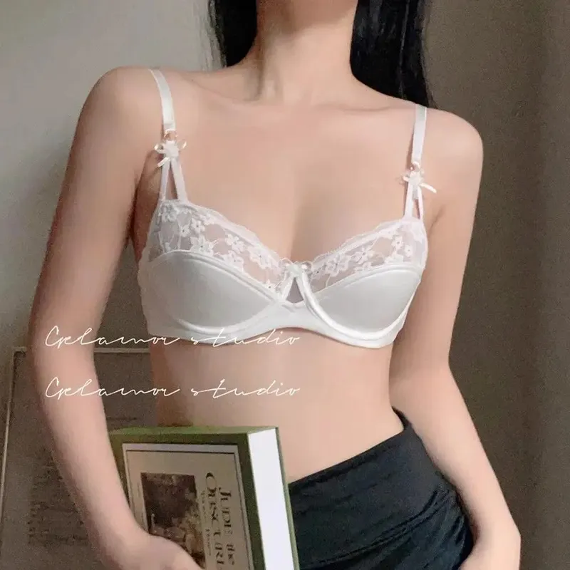 Women Bridal Red Bra Set Thin Minimizer Big Bust French Half Cup Sexy Lace Lingerie Underwear For Holiday Wedding