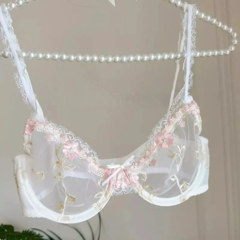 Nuevo Conjunto de ropa interior fina de encaje para mujer, conjunto de realce transparente de talla grande, transpirable, cómodo, íntimo, sujetador íntimo diario, pequeña elegancia