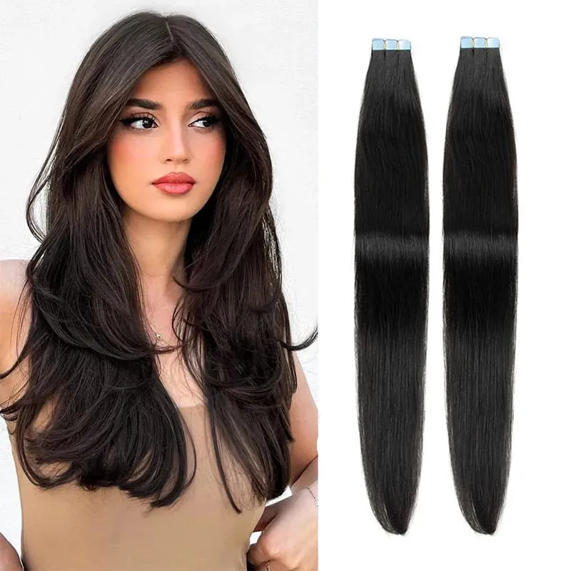 Mini Tape Human Hair Extensions Invisible Tape 3x0.8cm Machine-Remy Hair Extentions 10pcs/pack Easy to Use or Dye DIY At Home