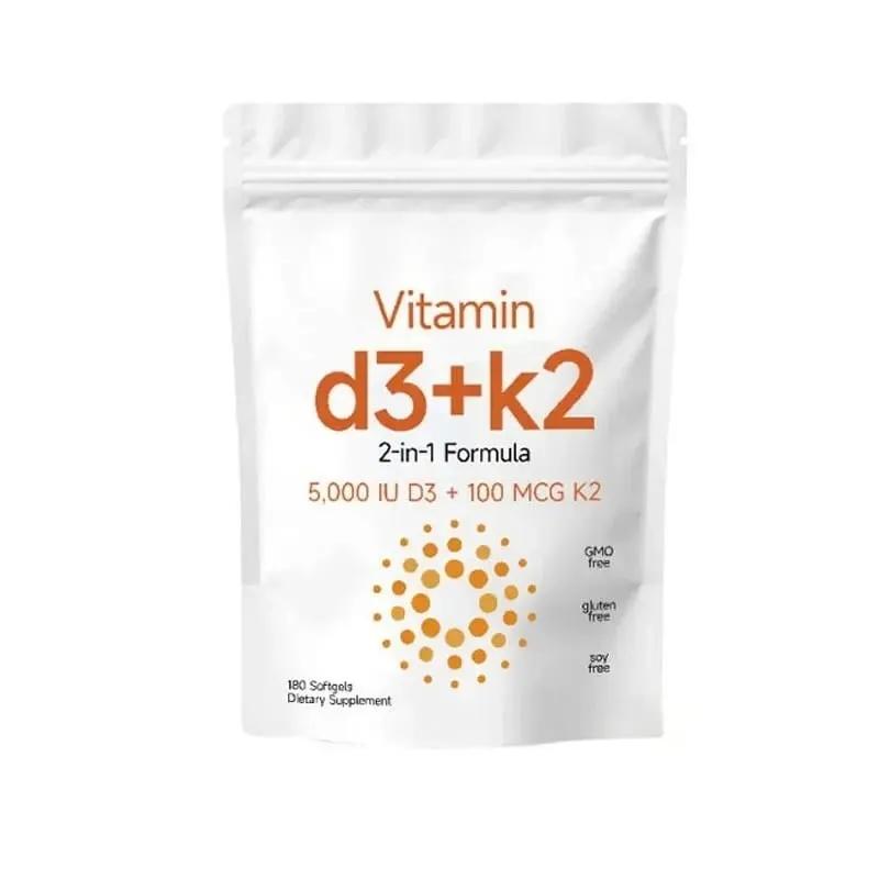 Capsule 2 in 1 di vitamina D3+K2 con 5.000 UI di D3 e 100 mcg di K2 Integratore dietetico a 180 conteggi Mantiene la salute quotidiana e migliora l'immunità