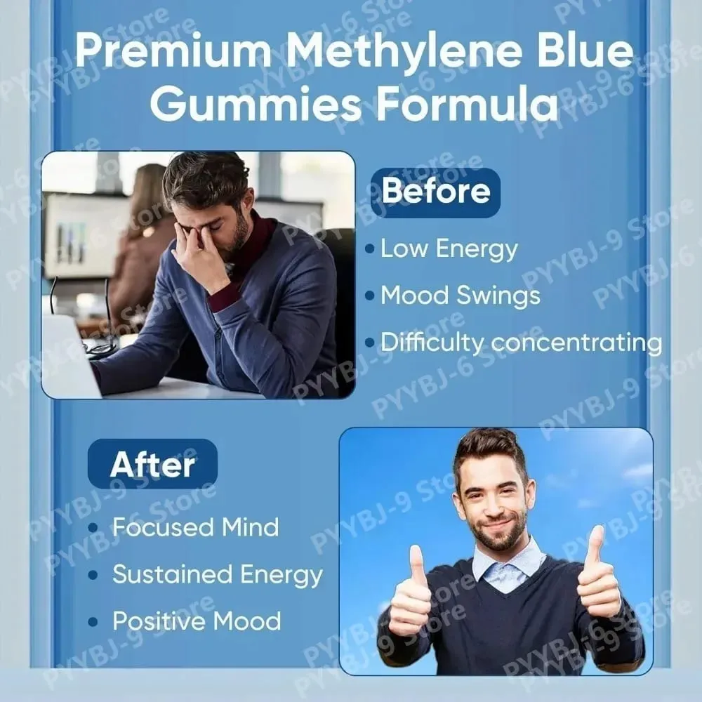 Methylene Blue Gummies Supplement 30/60pcs Focus Energy Support Vegan Non-GMO Gluten-Free Daily Nutrition Chews for Adults
