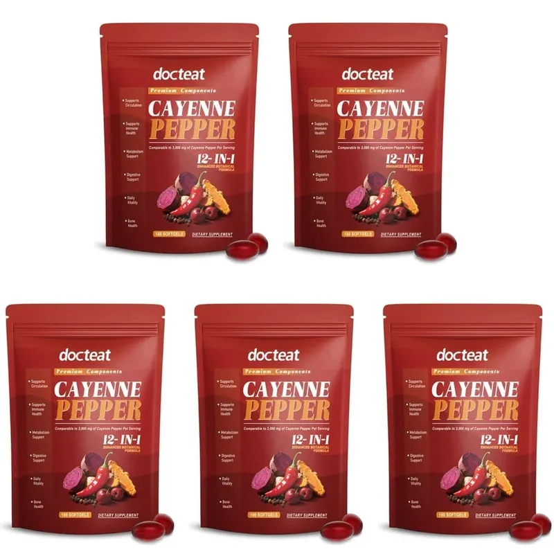 Docteat Pimienta de Cayena Cápsulas Blandas con Vitamina D3 y K2 Metabolismo Energético y Apoyo Digestivo Defensa Antioxidante 180 Cápsulas Blandas — image 11