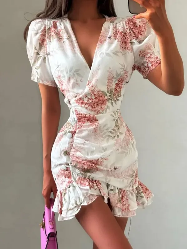 Collection Of Popular Printed Short Dress Deep V Neck A-line Bodycon Party Dresses 2026 Lady Spring Summer Vacation Outfits New — image 23