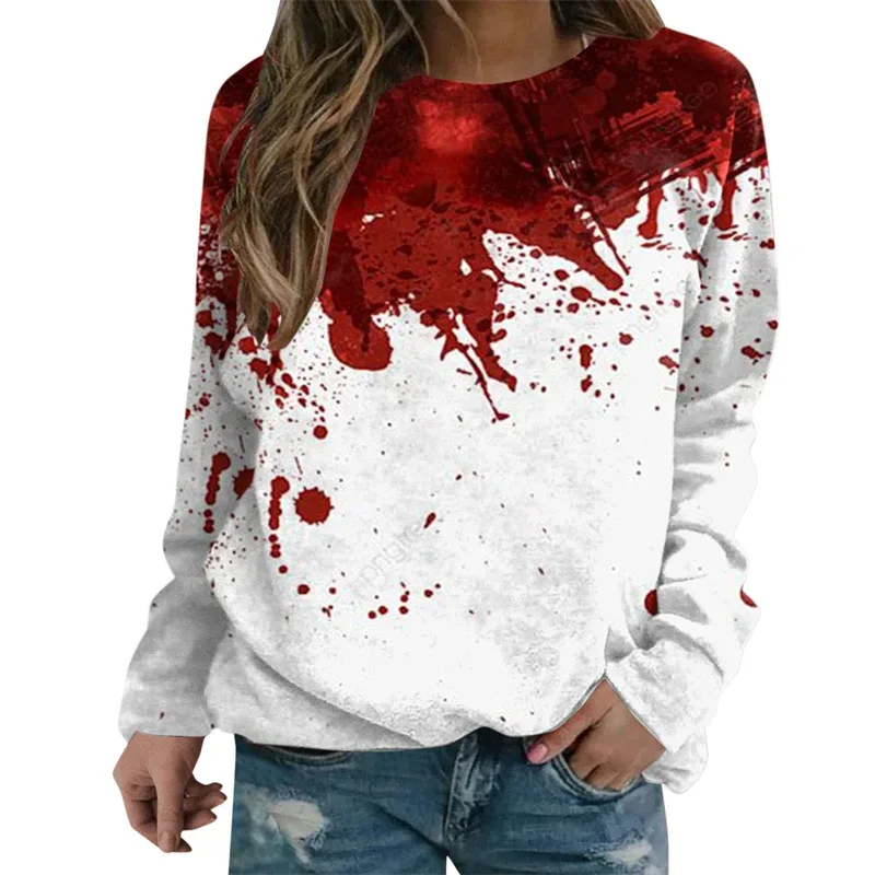 Sweatshirt Grafik Darah Keganasan Rekaan Pesta Halloween Pakaian Wanita Saya Baik Berdarah Wanita Sweater Wanita Seram Pullover Y2k