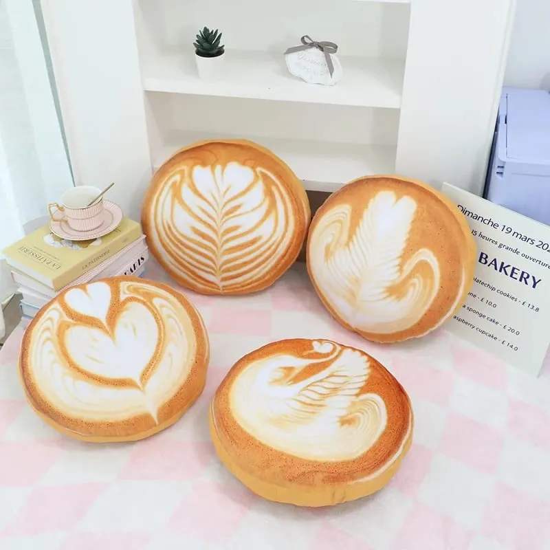 36x36cm Latte Coffee Round Plush Pillow Stuffed Soft Drink Food Images Seat Cushion for Sofa Chair Indoor Decor Gift — image 4