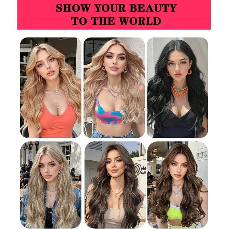 V-Shaped Clip in Hair 20 Inch Wavy Hair Piece Extensions One Piece Curly Hairpiece with 5 Clips Synthetic Clip in Hair for Women