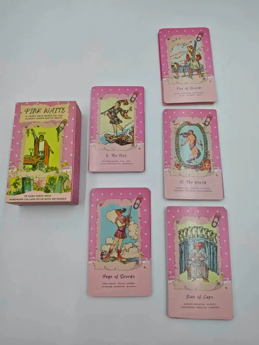 Pink Waite Tarot Deck 78 Cards With Keywords Cute Pink Collage Design Divination Oracle Deck Fortune Telling Board Game — image 3