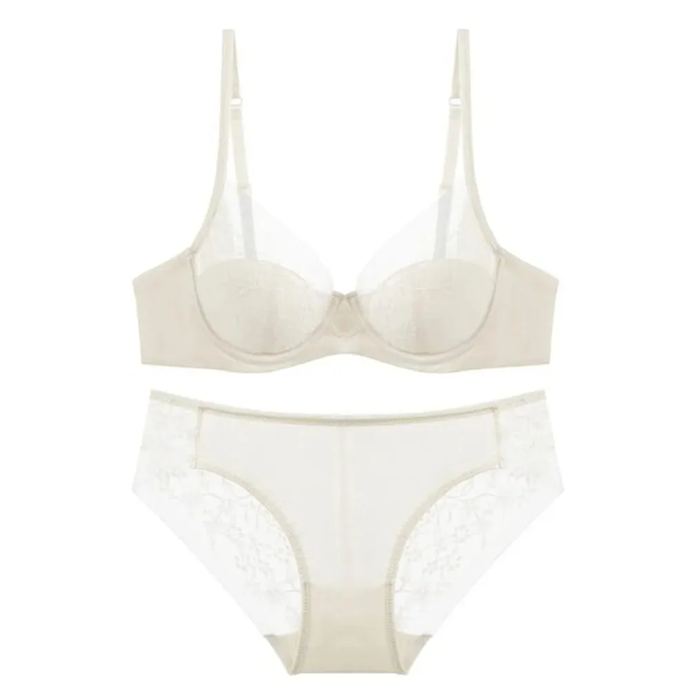 Elegant Lace Lingerie Set Thin Cup Minimizer Bra Panty Breathable Comfort Intimates Suit For Big Bust Size 32‑38 Daily Underwear