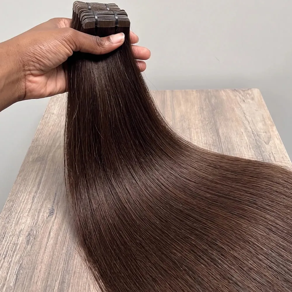 Colored 4A Medium Brown Tape In Hair Extensions 100% Human Hair Seamless Invisible 21Pcs/Pack 50g Remy Straight Brazilian 22 24 Inch Pure Human Hair For Women