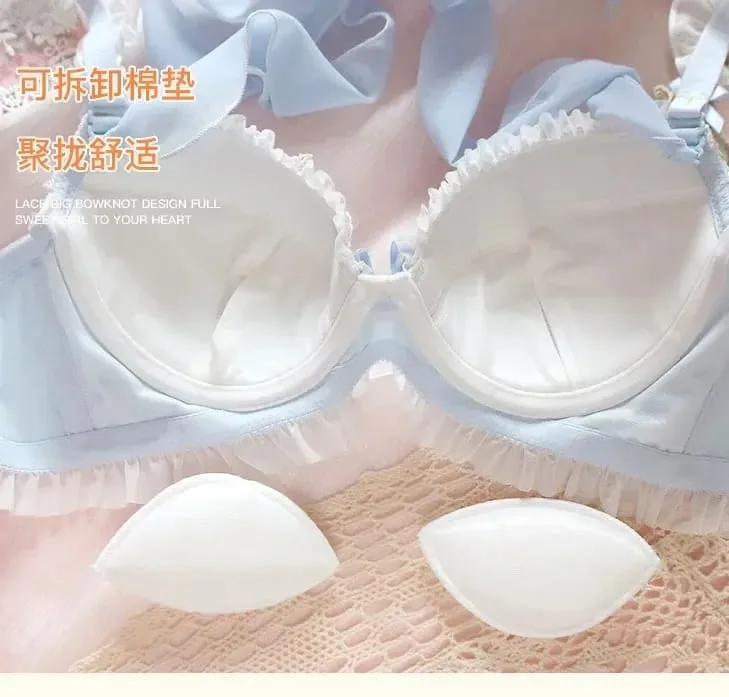 Water Soluble Lace Bra & Panty Set with Push Up Steel Ring Bows - Fresh Blue Lingerie for Women — image 4