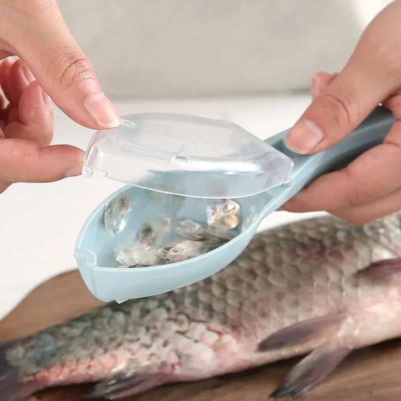 Use a Cover-Equipped Fish Scale Scraper Manual Fish Scale Remover Kitchen Fish Scale Scraper Manual Tool for Removing Fish Scales.
