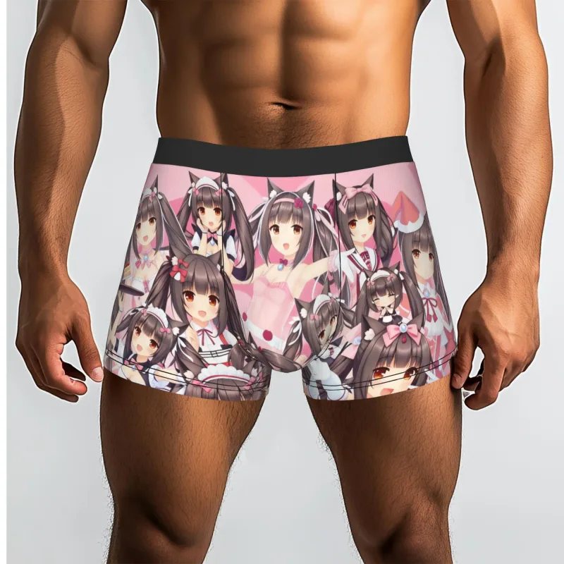 Anime N-Nekopara Chocola Vanilla Underwear Men Printed Game Boxer Briefs Shorts Panties Soft Underpants