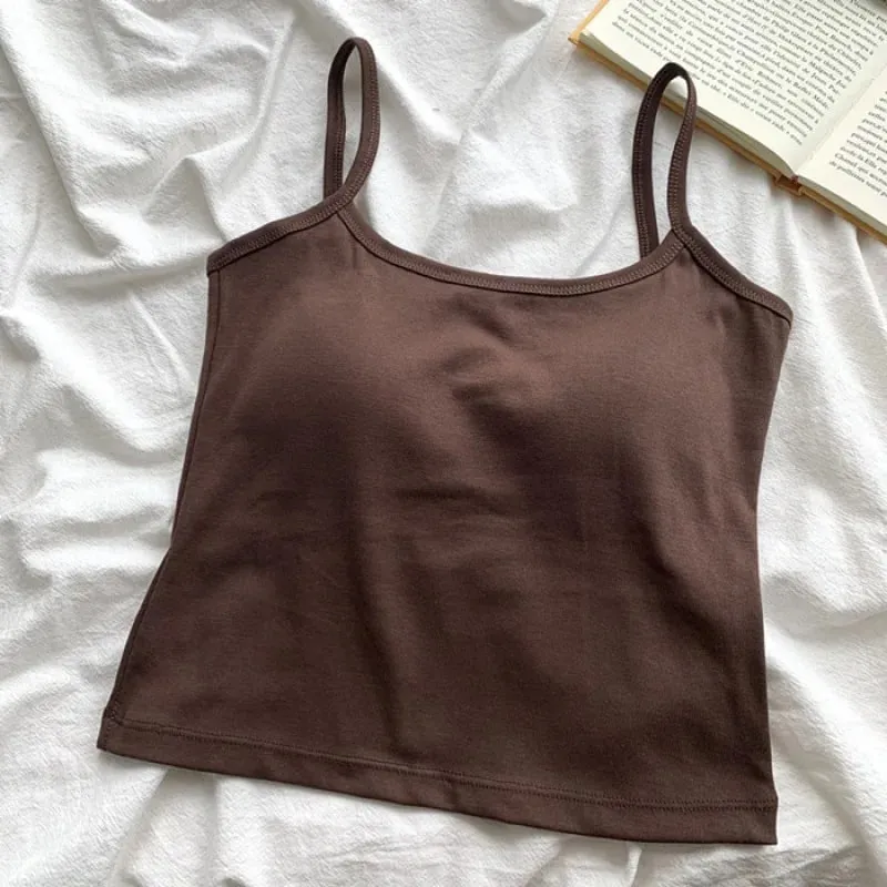 Women's Solid Color Straps Sleeveless Slim Camisole with Comfortable Chest Pad Daily Top Travel Inside Sport Cotton Vest — image 9