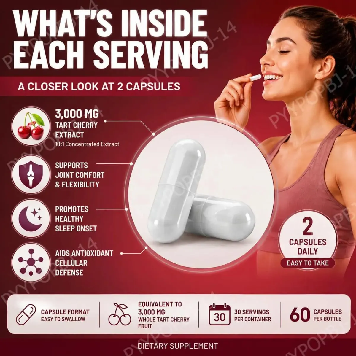 Docteat Tart Cherry Extract Capsules Supports Balanced Uric Acid Levels and Post-Exercise Recovery Comfort 10:1 60 Capsules — image 4
