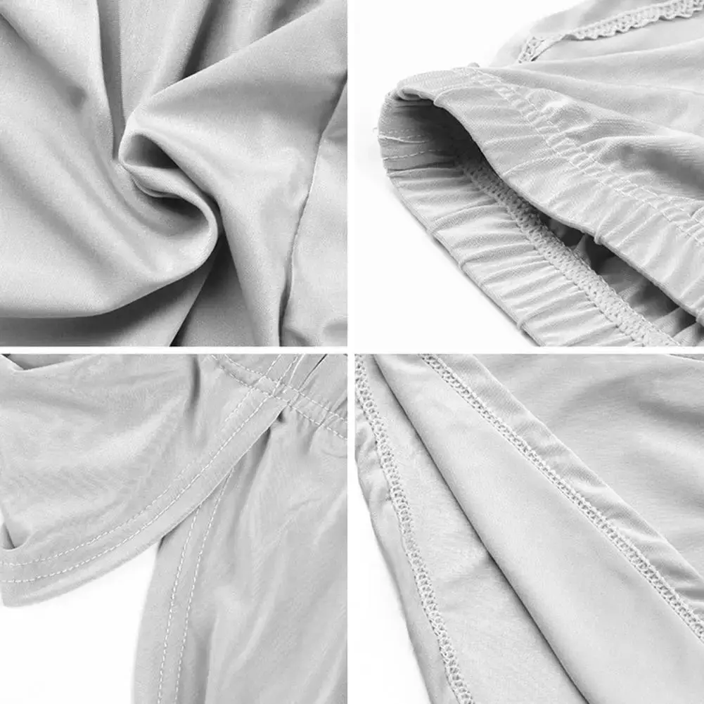 Men Solid Color Breathable Low-rise Shorts Panties Elastic Waist Side Split Ice Silk Lounge Shorts Underpants Sleepwear