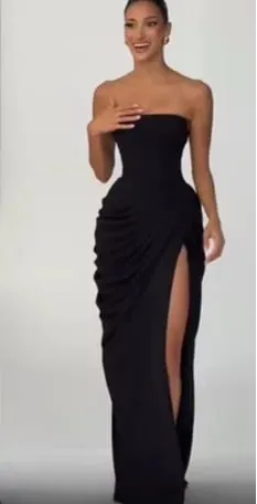 Elegant Yellow Strapless Pleated Long Dress Women Chic Solid Sleeveless Waist Cinching Split Gown 2026 Lady Evening Party Robes