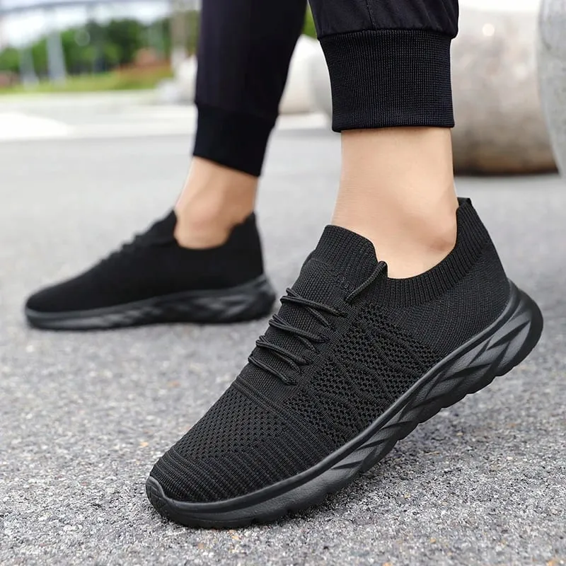 Men's Mesh Knit Walking Shoes No-Tie Elastic Slip-On Sneakers Breathable Lightweight Casual Athletic Shoes