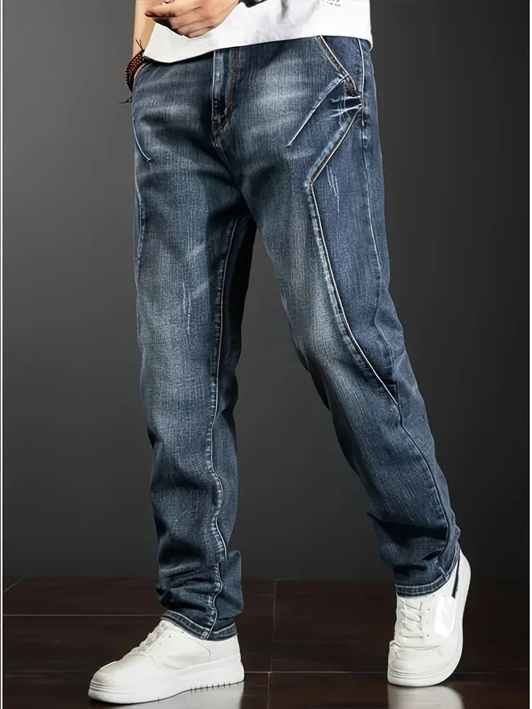 Men's New Straight Leg Stretchable Jeans Casual Pants with Personality Design Comfortable Fit Modern Style — image 3